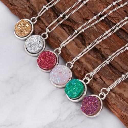 DoreenBeads Summer Handmade Drusy Drusy Resin Cabochon Round Pendant Necklace New Fashion Bohemia Woman Jewelry