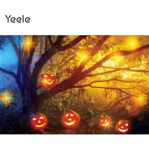 Yeele Halloween Backdrop Photocall Grassland Branches Tree Flash Pumpkin Lantern Background Photography Photo Studio Photophone