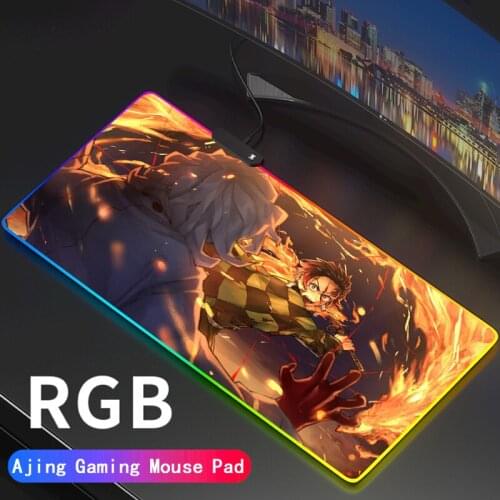 Anime Demon Slayer Gaming Computer Mousepad RGB Large Illuminate Mouse Carpet Big Mause Pad PC Desk Play Mat with Backlit