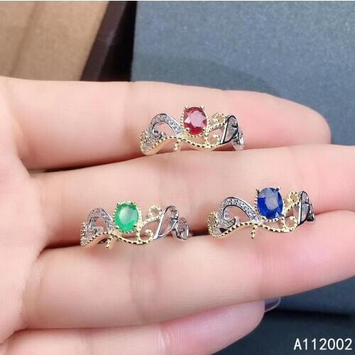 KJJEAXCMY fine jewelry natural ruby sapphire Emerald 925 sterling silver new gemstone women ring support test luxury