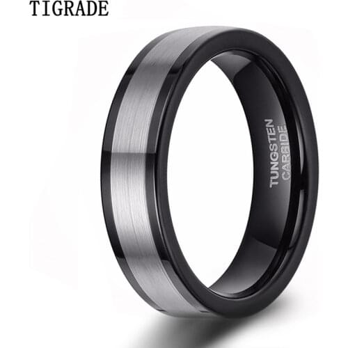 Tigrade Black Silver Color 6mm Tungsten Ring Men Women Wedding Band Fashion Finger Jewelry Party Rings Engraving anel masculino