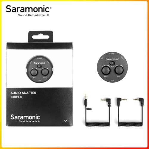 Saramonic AX1 MINIATURE 2-CHANNEL 3.5MM MICROPHONE AUDIO MIXER WITH TRS TRRS OUTPUT CABLES FOR CAMERAS, SMARTPHONES, COMPUTERS