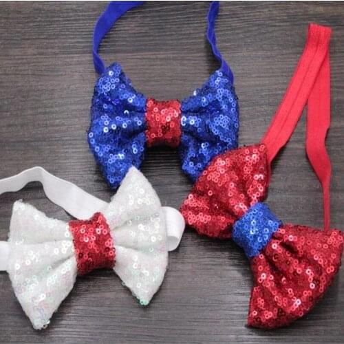9pcs/lot Trendy Children July 4th Souvenir 4" Sequins Bow Elastic Infantile Headband Hot-sale DIY Hair Accessories