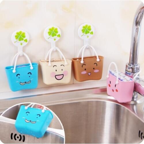 Cartoon Smiley Disassembly Sink Drain Bag Bathroom Multi-purpose Storage Rack 2Pieces/Lot Kitchen Organizer Faucet Sponge Holder