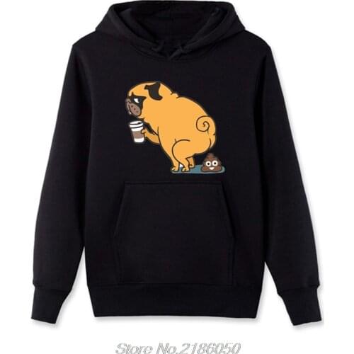 Harajuku Coffee Makes Me Poop Print Hoodies Funny Pug Life Design Men Fleece Sweatshirts Hooded Streetwear