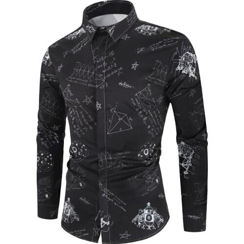 Men Mathematical Equation Shirts 2021 New Fashion Design Casual Shirt 3d Print Social Long Sleeves Slim Fit Shirt
