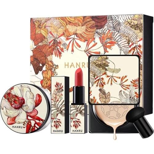 HANRU Makeup Set Air Cushion Oil Control BB Cream Concealer Waterproof Loose Powder Velvet Matte Non-Stick Cup Lipstick