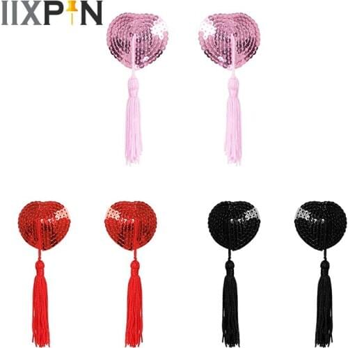 Sequins Tassel Nipple Covers Stickers Heart Shaped Adhesive Pasties Nipple Stickers Breast Petal Women Intimates Accessories