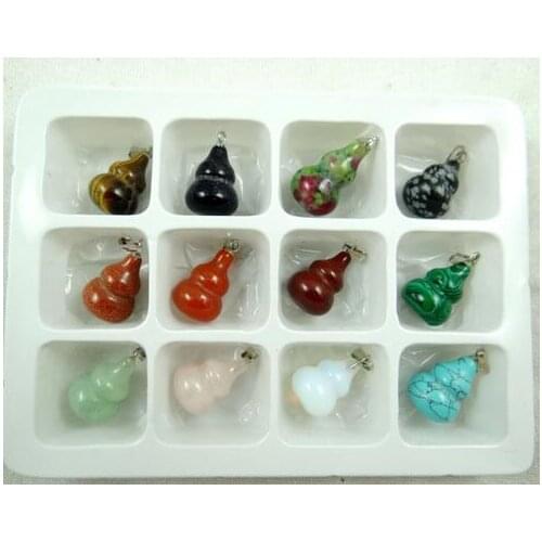 Natural Stone Quartz Crystal Turquoises tiger eye aventurine gourd pendant for diy Jewelry making necklace Accessories12pcs