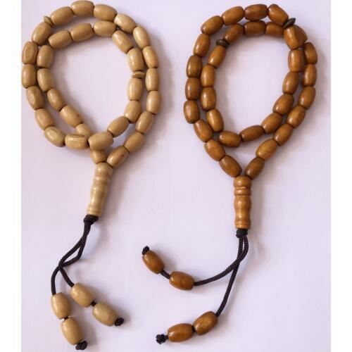 Natural Wood Muslim Rosary Pendant Prayer 33 Beads Islamic Tasbih Allah Mohammed Rosary Ornaments 4pcs/lot
