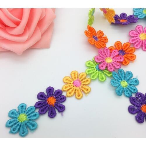 New 1 Yard 25mm Embroidered 6 Colors Flower Sew Applique Trim Craft