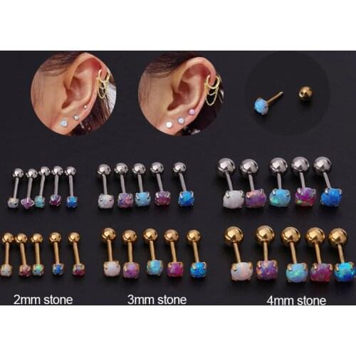 New 20g Stainless Steel And Opal Stone Ear Tragus Conch Helix Cartilage Piercing Earring Back Srecw Back Stud for Women