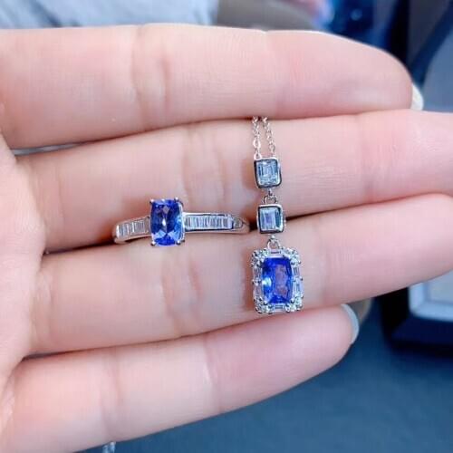 New Coming Natural and Real Tanzanite jewelry set 925 sterling silver 1pc Tanzanite pendant,1pc Tanzanite ring