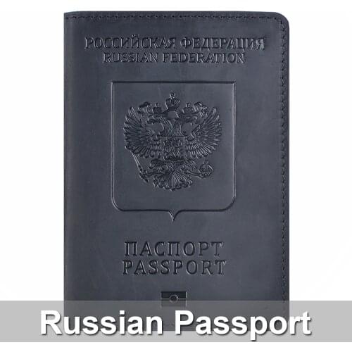 Genuine Leather Passport Cover Bilingual Version Designed For Russian Federation Crazy Horse Leather Card Holder Passport Case