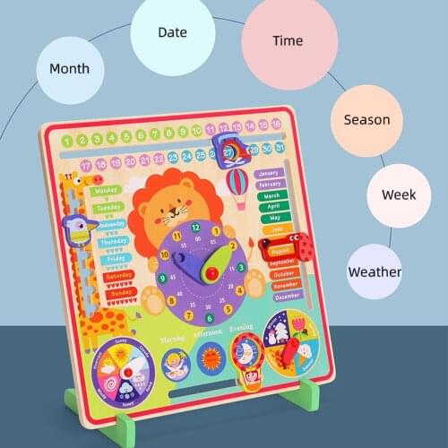Children Wooden Early Education Calendar Learning Time Cognitive Season Weather Month Enlightenment Educational Toys