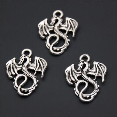 20Pcs Silver Color Lovely Dragon Charms Making Animal Pendant Making Keychain Necklaces Jewelry 20x15mm A2347