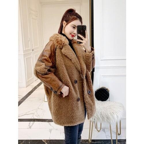 Sheep Real Shearling Fur Coat Winter Coat Women Clothes 2020 Real Wool Coat Female Suede Leather Jacket Manteau Femme MY