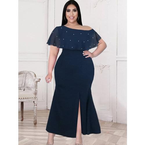 Long Prom Dress Women Off Shoulder Beads Sexy Bodycon Slit Dresses Plus Size 4XL 5XL Evening Birthday Party Occasion Event Robe