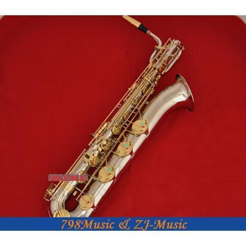 Support Professional Nickel Plated and Lacquer Gold Baritone Saxophone Sax High F# Leather Case