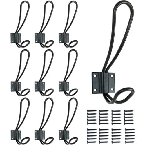 Hot XD-10PCS Rustic Metal Coat Hooks Wall Mounted Hooks Double Vintage Hooks for Hanging Decorative Farmhouse Entryway Hooks