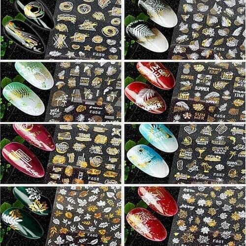 DIY / Bronzing Leaves, Islands, Firebirds, Coconut Trees, Letters, 3D Simulation Seamless Nail Personalized Stickers