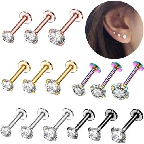 1PC Crystal Labret Piercing Ring Lip 16G Zircon Cartilage Tragus Piercing Earring Stud Pircing Levre Body Jewelry Helix Labret