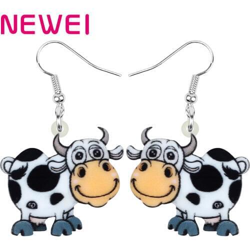 NEWEI Acrylic Anime Cow Dairy Cattle Earrings Farm Animal Drop Dangle Jewelry For Women Girls Teens Kids Charms Decorations Gift