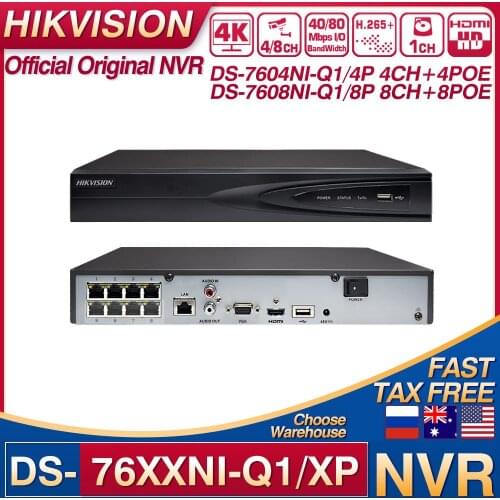 Hikvision NVR DS-7604NI-Q1/4P DS-7608NI-Q1/8P 4/8CH POE NVR 4MP H.265+ 1 SATA for POE IPC Security Network Video Recorder
