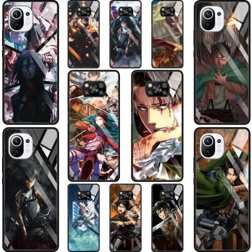 Phone Glass Case For Mi Poco X3 NFC 10T 9T Note 10 11 Pro Lite Ultra 11i F3 Transparent Fitted Fundas Titans Attack