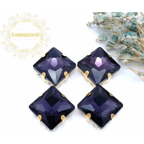 Classic style Deep Purple Glass Crystal sew on rhinestones with gold claw Diy wedding dress accessories free shipping