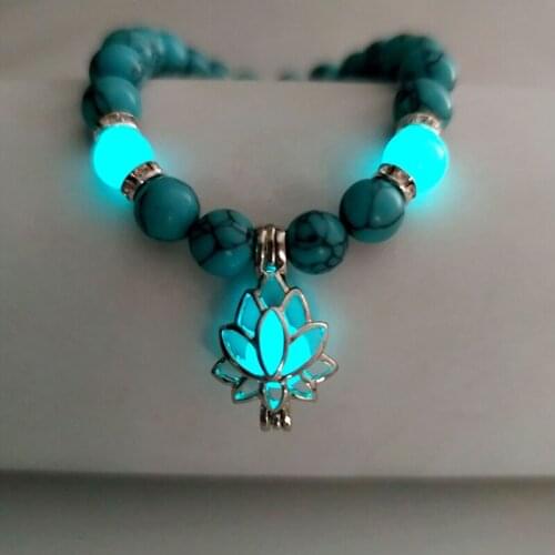 Luminous Glow In The Dark Bracelet Lotus Charm Beads Bracelet For Men Women Natural Stone Yoga Healing Bracelet Prayer Buddhism