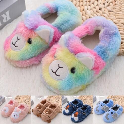 2.5-9Years Toddler Infant Kids Baby Warm Shoes Boys Girls Cartoon Soft-Soled Slippers Зимние теплые Сабо Rainbow puppy print M5
