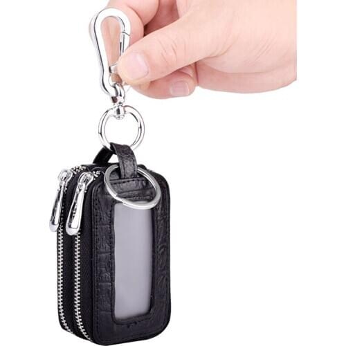 High capacity High Quality Key Housekeeper Wallet Double Zipper Genuine Leather Car Keychain Cover Key Holder Organizer Case Men