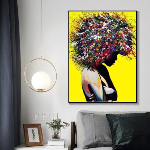 Colored Hair Woman Oil Painting On Canvas Posters and Prints Abstract Wall Art Graffiti Woman Pictures For Living Room Decor