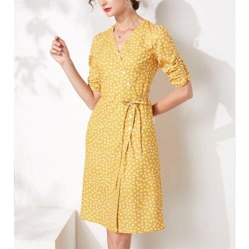 Stars Printed Women Wrap Dress V-neck Buttons Lace-up Short Sleeve Vintage Spring Summer Beach Style Female Midi Dress