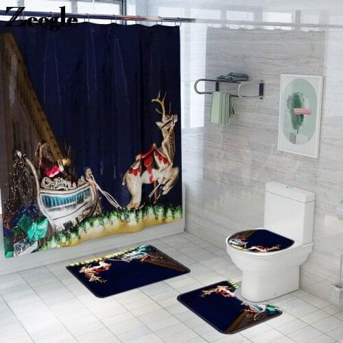 4pcs Christmas Carpet Toilet Seat Cover Mat Bathroom Non-Slip Mat Set Waterproof Mats for Bathroom Shower Mat Sets
