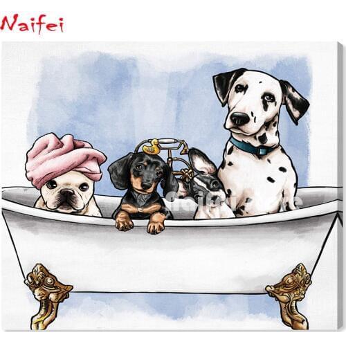 5D Diamond Painting Full Square DIY Home Decor Mosaic Rhinestone Picture Dalmatian Dachshund Bulldog Wall Art Pics Bathtub dog