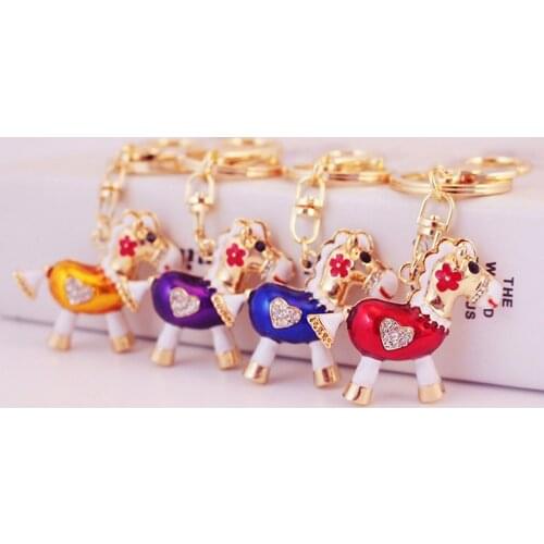 Cute Horse Crystal Rhinestone Keychain Womens bags Decoration Accessories Flower Heart Pendants Jewelry Car keyrings