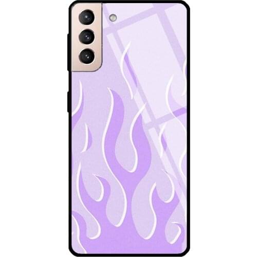 Lavender Flame Tempered Glass Case For Samsung Galaxy S21 Ultra S20 FE S8 S9 S10 Note 10 Plus Note 20