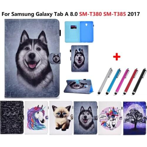 Flip Smart Case Cover For Samsung Galaxy Tab A 8.0 Case SM-T380 SM-T385 2017 8 inch Stand Caqa Coque With Free Pen Stylus Gift