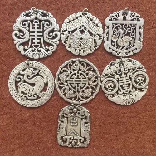 Double sided hangtag pendant, 7 in total No repetition, Silver plated white copper Exquisite handicrafts