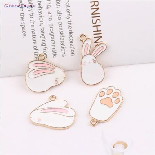 8Pcs Mix Animals enamel rabbit charms jewelry accessories for earring pendant bracelet necklace Brooches zinc alloy diy finding