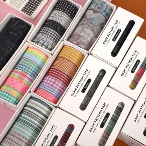 JAINWU 6pcs/set Basic Pattern Marble Plaid Stripe Decoration Washi Tape Set DIY Background Scrapbook Sticker Masking Tape Kawaii