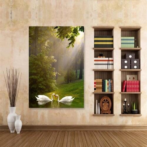 Swan Lake Landscape Picture Scandinavian Scenery Nature Canvas Wall Art Print Painting Nordic Decoation
