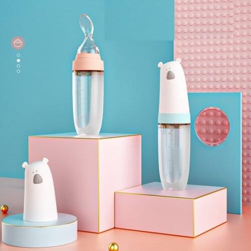 Lovely Silicone Baby Food Dispensing Spoon 120ml Squeeze Feeder With Spoon For Toddlers Newborn Feeding Bottle Solid Food Feeder