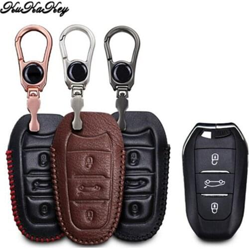 Leather Car Key Cover with Key Holder For Citroen C4 CACTUS C5 C3 C6 C8 Picasso Xsara DS3 DS4 DS5 DS6 C4L C3RX DS For Peugeot