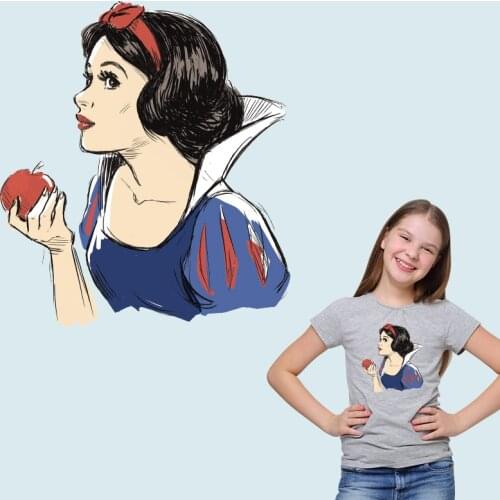 Beauty Princess Snow white Patches for Kids Clothing Jacket Thermal transfer printing Ironing stickers Applique on Clothes