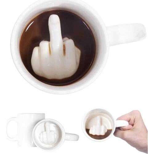 Novelty Style White Middle Finger mug,Creative Design Mixing Coffee Milk Cup Funny Ceramic Mug 300ml Capacity Water Cup