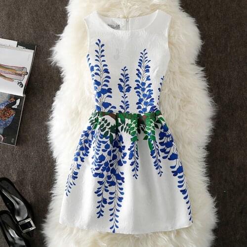 LUKAXSIKAX 2021 New Arrival Summer Women Sleeveless Vest Dress Fashion Pattern Print Slim White A-Line Mini Dress
