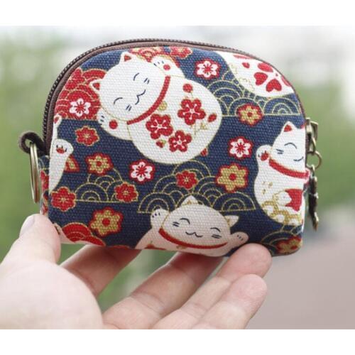 M045 New Hefeng Series Lovely Cat Dog Printed Canvas Zipper Bag Semicircle Zero Wallet Women Student Gift Wholesale